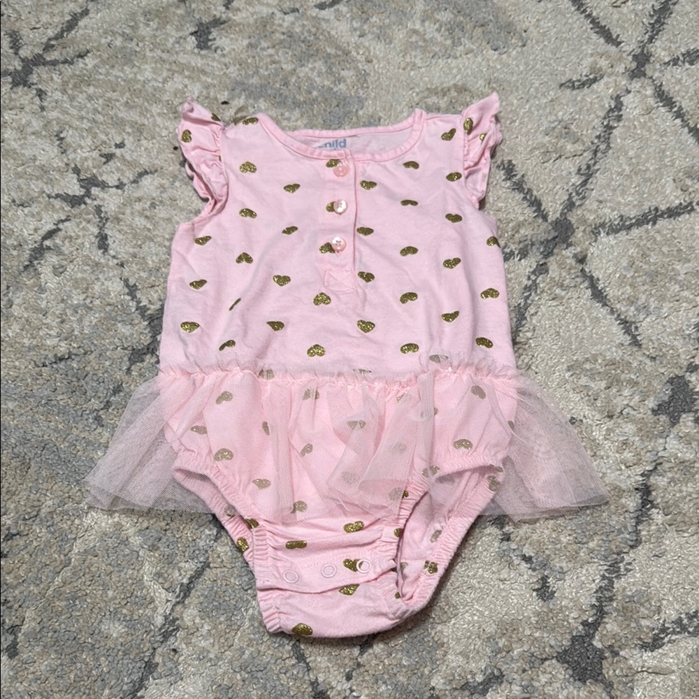 Pink Baby Onesie with Gold heart Accents